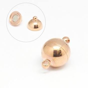 304 Stainless Steel Magnetic Clasps with Loops, Round, Rose Gold, 21x14mm, Hole: 2mm