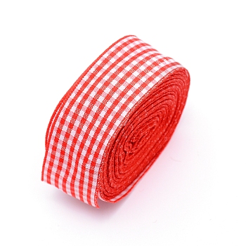 Polyester Ribbon, Tartan Ribbon, Red, 1 inch(25mm), 10m/roll