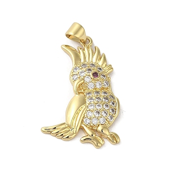Rack Plating Brass Micro Pave Cubic Zirconia Pendants, Brid, Long-Lasting Plated, Cadmium Free & Lead Free, Real 18K Gold Plated, 32x20x3.5mm, Hole: 3.5x3mm