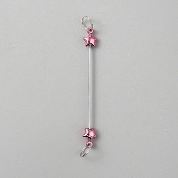 Stainless Steel Beadable Keychain Bar for Jewelry Making DIY Crafts, Star, Platinum, Hot Pink, 90x10.5x7mm