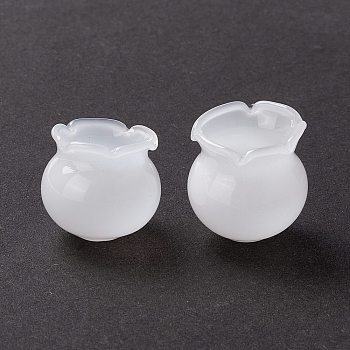Handmade Blown Glass Flower Beads, Campanula Medium L, White, 18.5~20x20~20.5mm, Hole: 1~2mm