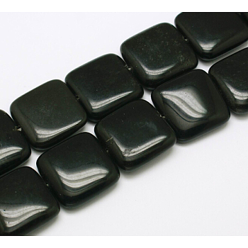 Natural Square Obsidian Beads Strands, Flat Slice Beads, 20x20x6mm, Hole: 1mm, about 20pcs/strand, 15.74 inch