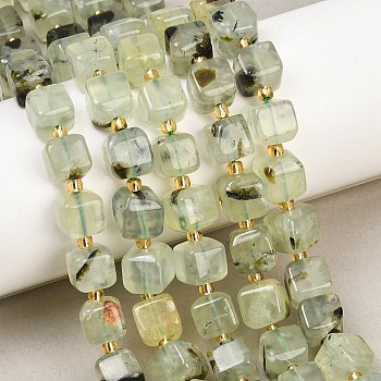 Natural Prehnite Beads Strands, Cube, with Seed Beads, 8~8.5x8x7~8.5mm, Hole: 0.8mm, about 39~40pcs/strand, 15.35~15.83''(39~40.2cm)