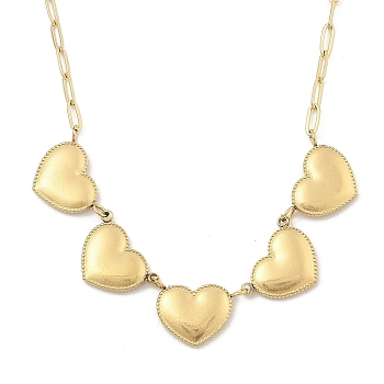 304 Stainless Steel 5-Heart Bib Paperclip Chain Necklaces, Golden, 15.98 inch(40.6cm)