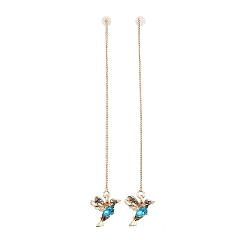 Bird Alloy Rhinestone Ear Thread, Golden, Dark Turquoise, 125x16mm