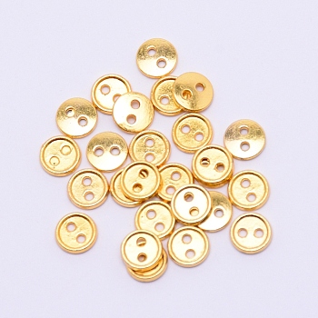 Alloy Mini Buttons, 2-Hole, Flat Round, Cadmium Free & Lead Free, Golden, 4x1.5mm, Hole: 0.8mm