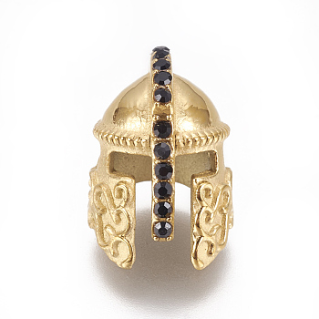 304 Stainless Steel Rhinestone Beads, Gladiator Helmet, Golden, 15x10x12mm, Hole: 2.2mm
