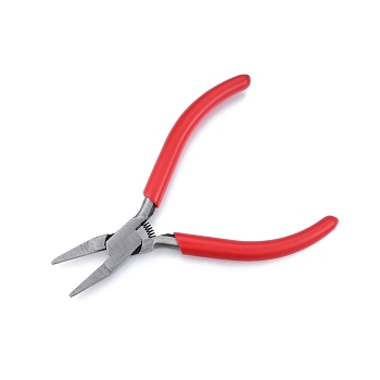 55# Steel Flat Nose Pliers, 5 Inch Mini Jewelry Pliers, with Red Handle, Stainless Steel Color, 13.25x8.5x1.15cm