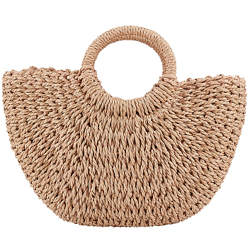 Boho Women's Straw Knitted Bag, Summer Beach Clutch Bags, with Polyester Finding Inside, Peru, 29x35x2.6cm