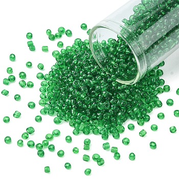 Glass Seed Beads, Transparent, Round, Round Hole, Dark Green, 12/0, 2mm, Hole: 1mm, about 3333pcs/50g, 50g/bag, 18bags/2pounds