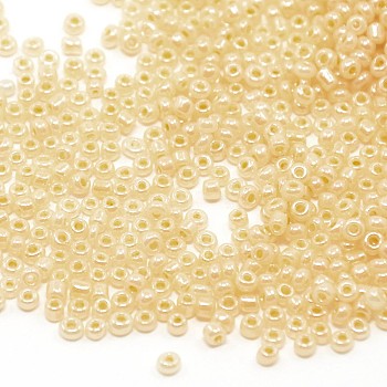 12/0 Glass Seed Beads, Ceylon, Round, Round Hole, Champagne Yellow, 12/0, 2mm, Hole: 1mm, about 3333pcs/50g, 50g/bag, 18bags/2pounds