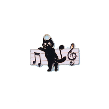 Alloy Enamel Pendants, Golden, Cat Charm, Musical Note, 28x21.5mm