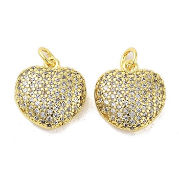 Brass Micro Pave Clear Cubic Zirconia Pendants, Heart, Real 18K Gold Plated, 15x14x7mm, Hole: 3.4mm