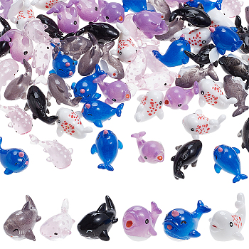 60Pcs 6 Styles Marine Organism Resin Figurines Statues for Home Desktop Decoration, Mxied Shapes, Mixed Color, 17.5~31x16~22x11.5~18mm, 10pcs/style