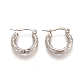 304 Stainless Steel Geometric Hoop Earrings, Hypoallergenic Earrings, Twist Ring, Stainless Steel Color, 15~17x3mm, 9 Gauge, Pin: 1x0.6mm