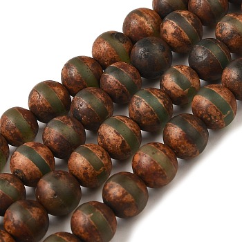 Natural Tibetan Agate Beads Strands, Dyed & Heated, Round, Sienna, Wave Pattern, 8.5mm, Hole: 0.8mm, about 48pcs/strand, 15.16''(38.5cm)