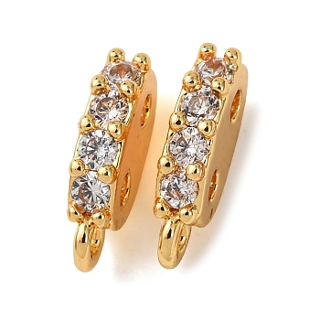 Brass Micro Pave Clear Cubic Zirconia 2-Hole Spacer Bars, Oval with Loops, Real 18K Gold Plated, 10.5x2.5x5.5mm, Hole: 1.2mm