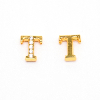 Alloy Slide Charms, with Crystal Rhinestone and Initial Letter A~Z, Letter.T, T: 11.5x10x4mm, Hole: 1.5x8mm