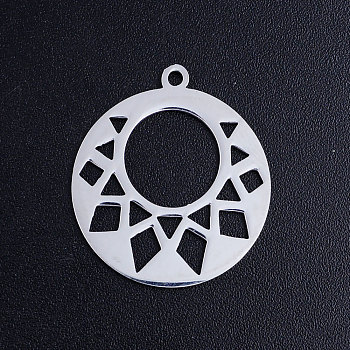 201 Stainless Steel Pendants, Flat Round, Stainless Steel Color, 22.5x20x1mm, Hole: 1.5mm