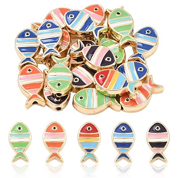 20Pcs Light Gold Tone Alloy Enamel Beads, Fish, Lead Free & Nickel Free & Cadmium Free, Rack Plating, Mixed Color, 16x9x4.5mm, Hole: 1.6~1.8mm