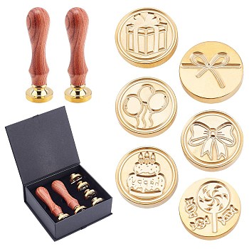CRASPIRE DIY Stamp Making Kits, Including Pear Wood Handle and Brass Wax Seal Stamp Heads, Golden, Brass Wax Seal Stamp Heads: 6pcs