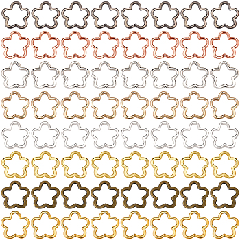 80Pcs 8 Styles Zinc Alloy Bead Frame, Flower, Mixed Color, 15~15.5x15.5x3mm, Hole: 1.2~1.5mm, 10pcs/style