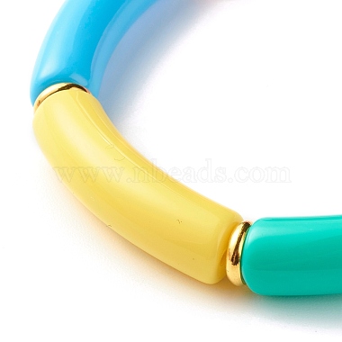 Candy Color Chunky Acrylic Curved Tube Beads Stretch Bracelet for Girl Women(BJEW-JB07297-02)-4