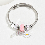Non-Tarnish 201 Stainless Steel European Bracelet, Charm Bracelet for Women, Butterfly, Inner Diameter: 2-3/8~2-3/4 inch(6~7cm)(OQ8559-1)