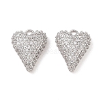 Brass Micro Pave Clear Cubic Zirconia Pendants, Cadmium Free & Nickel Free & Lead Free, Heart, Real Platinum Plated, 12.5x10x3.5mm, Hole: 1.3mm(KK-S388-01P-01)