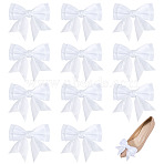12Pcs Bowknot Polyester Shoe Buckle Clips, with Iron Clips, White, 95mm(HJEW-HY00142)