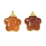 Brass & Resin Pendants, Flower Charm, Long-Lasting Plated, Real 18K Gold Plated, Cadmium Free & Lead Free, Sienna, 35x31.5x10.5mm, Hole: 5x4mm(KK-A303-04G-01)