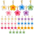 42Pcs 7 Colors Resin Flower Pendant Decorations, with Lobster Claw Clasps, Mixed Color, 41mm, 6pcs/color(HJEW-GA0001-57)