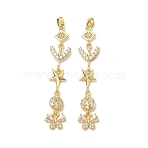 Brass Micro Pave Clear Cubic Zirconia Big Pendants, Star with Butterfly Drop Charms, Golden, 55x12x3mm, Hole: 5.5x3mm(CU-E004-01G)