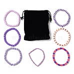 7Pcs 7 Style Polymer Clay Heishi Surfer Stretch Bracelets Set, Glass Seed Bracelets, Preppy Jewelry for Women, Purple, Inner Diameter: 2-1/8 inch(5.5cm), 1Pc/style(BJEW-SW00088-04)