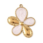 304 Stainless Steel Enamel Pendants, Flower Charms, Golden, Misty Rose, 37x29x2mm, Hole: 2mm(STAS-G395-01G-01)