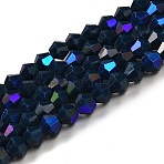 Opaque Solid Color Imitation Jade Glass Beads Strands, AB Color Plated, Faceted, Bicone, Prussian Blue, 4x4mm, Hole: 0.8mm, about 75~78pcs/strand, 28~29cm(X-EGLA-A039-P4mm-L09)