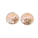 Brass & Epoxy Resin Pendants, Flat Round with Conch & Star Charms, with Shell & Plastic & Glitter Powder, Light Gold, Bisque, 30x5.5~7.5mm, Hole: 1~1.2mm(KK-Q082-04KCG-01)
