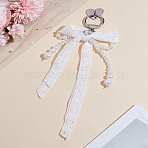 1Pc Bowknot Resin Pendant Decoration, with 1Pc Zinc Alloy Cell Phone Heart Holder Stand, Platinum, 200mm(HJEW-LP0001-19)