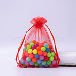 Rectangle Organza Drawstring Bags, Red, 12x9cm(CON-PW0001-054C-05)