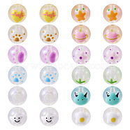 Pandahall 24Pcs 12 Styles Transparent Hand Painting Acrylic Beads, Luminous, Round, Glow in Dark, Mixed Color, 15~16.5x14.5~15mm, Hole: 3mm, 2pcs/style(OACR-TA0001-29)