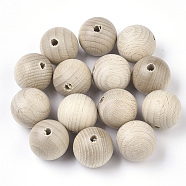Natural Beech Wood Beads, Round Unfinished Wooden Beads, Macrame Beads, Large Hole Beads, Undyed, Lead Free, PapayaWhip, 24.5~25x24mm, Hole: 4.5mm(WOOD-T020-01D)