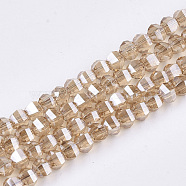 Electroplate Glass Beads Strands, Faceted, Round, PeachPuff, 4~4.5x3.5mm, Hole: 1mm, about 100pcs/strand, 13.7 inch(EGLA-S176-07B-B04)