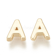 Brass Charms, Nickel Free, Real 18K Gold Plated, Letter.A, 7~8.5x4~7.5x2mm, Hole: 1mm(KK-S341-50A)