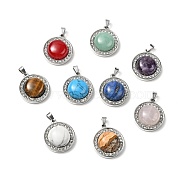 Natural & Synthetic Mixed Gemstone Pendants, with Stainless Steel Color Tone 304 Stainless Steel and Crystal Rhinestone Findings, Half Round Charm, Mixed Dyed and Undyed, 24.5x21x8mm, Hole: 3.5x6mm(G-J398-P)