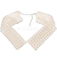 Detachable Polyester Bib, Plastic Imitation Pearl Beaded False Stand Collar, with Extension Chain, for Costume Decoration, Cornsilk, 390~420x83x10.5mm(FIND-WH0032-14A)