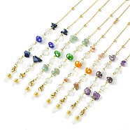 4Pcs 4 Style Natural Mixed Gemstone Chips & Lampwork Mushroom Beaded Eyeglasses Chains Set, with Golden Alloy Cable Chain & Clasps and Ends Loop, 688mm, 1Pc/style(AJEW-TA00020)