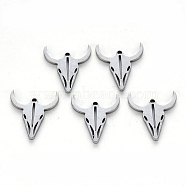 304 Stainless Steel Charms, Laser Cut, Cow Head, Stainless Steel Color, 15x13x1mm, Hole: 0.9mm(STAS-N092-52)