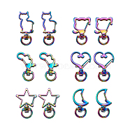 Alloy Swivel Clasps, Swivel Snap Hook, Mixed Shapes, Rainbow Color, 2pcs/shape, 12pcs/set(PALLOY-TA0001-65)