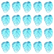 Autumn Theme Two-Tone Transparent Glass Charms, Leaf, Sky Blue, 13.5x10.5x3.5mm, Hole: 1.2mm(GLAA-YW0001-53B)