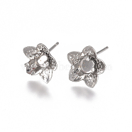 304 Stainless Steel Stud Earring Findings, Earring Settings, Flower, Stainless Steel Color, Tray: 4mm, 10.5mm, Pin: 0.8mm(X-STAS-G225-16P)